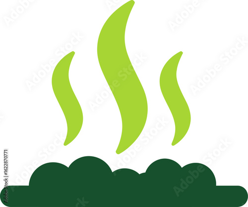 A flat graphic icon of a foul odor, represented by green wavy lines, rising from a pile of waste or compost.