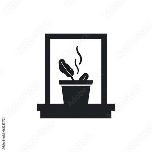 Indoor Plant in Pot on Windowsill: Minimalist Home Decor Illustration