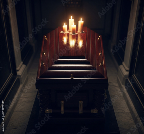 Wallpaper Mural Cercueil en bois avec des bougies posées dessus Torontodigital.ca