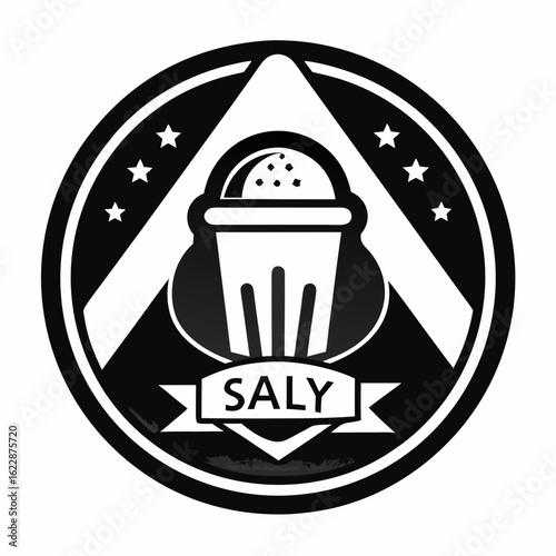 Saly Logo Emblem with Salt Shaker.