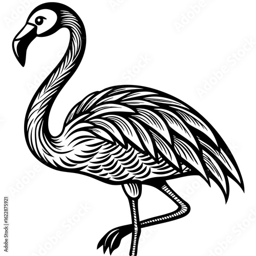 Stylized Black and White Flamingo Illustration.