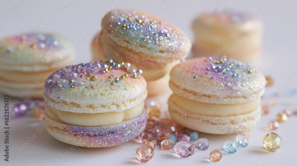 Fototapeta premium Pastel macarons with gold sprinkles 