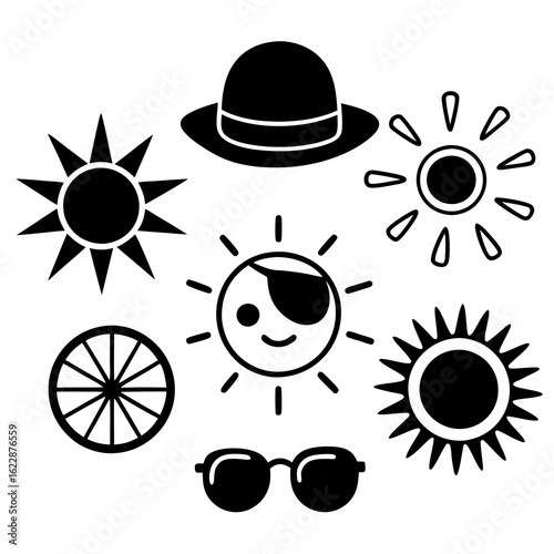 Summer Icons Collection Sun Hat Sunglasses and Wheel.