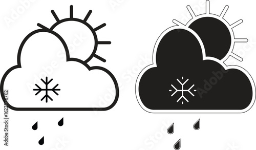 Sun and cloud with snowflake icon for snowy weather during daytime and winter forecast with transparent background