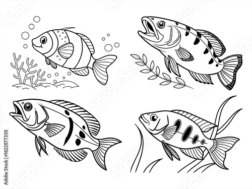 coloring page line art the archerfish black vector bundle