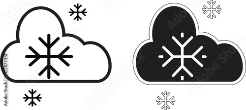 Cloud with bold snowflake icon representing snowfall or heavy snowstorm condition with transparent background