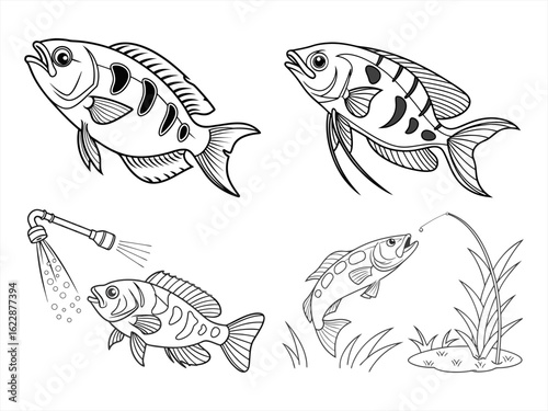 coloring page line art the archerfish black vector bundle