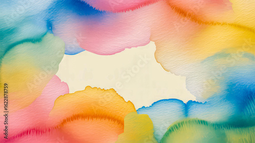 Vibrant watercolor splashes framing empty space abstract