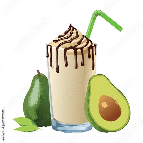 Simple Avocado Smoothie with Chocolate - Vector Illustration