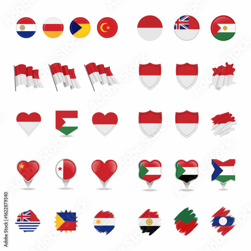 Diverse collection of national flags presented as emblems pins and brush strokes showcasing global representation and patriotic pride for international projects and travel themes Free Download Diverse collection of national flags presented as emblems pins and brush strokes showcasing global representation and patriotic pride for international projects and travel themes - GFXLoad