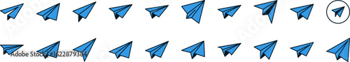 Blue Paper Airplane, Mail, Post Filled Color Icon Set. Minimalistic Linear Pictogram for Web and Graphic Design, Apps, Banners, Social Network and Cards