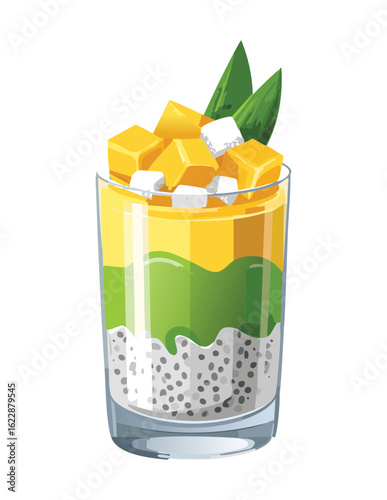 Layered Mango Pudding in a Glass - Vector Illustration