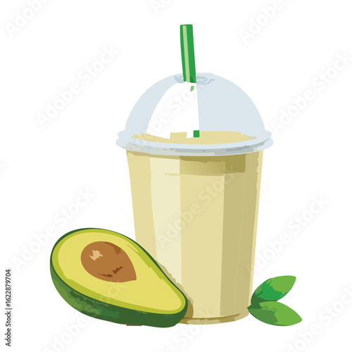 Healthy Avocado Smoothie in Plastic Cup - Vector Illustration