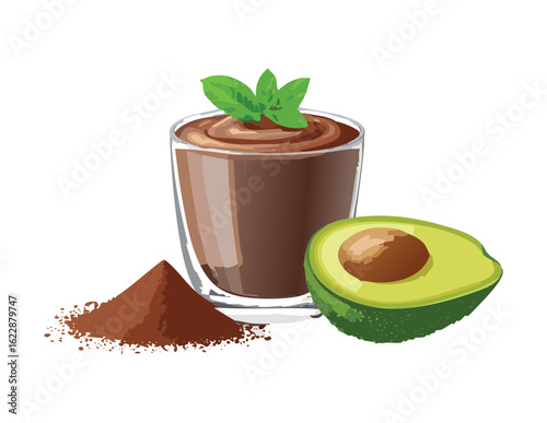 Delicious Chocolate Avocado Pudding Dessert - Vector Illustration