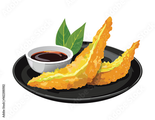 Crispy Fried Snacks with Dipping Sauce - Vector Illustration