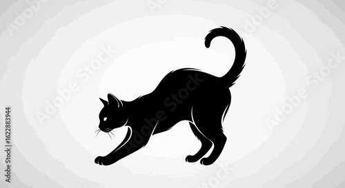 Silhouette Elegant Stretching Black Cat Domestic Animal Pet Graphic Illustration
