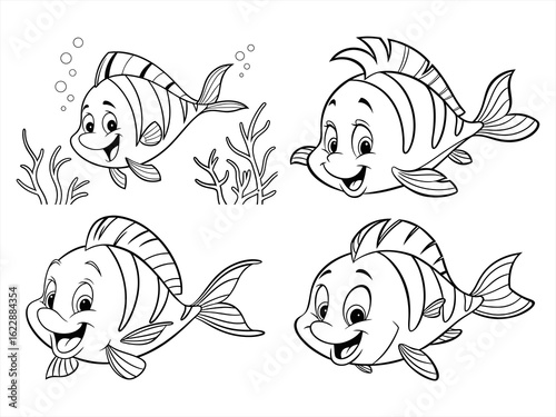 coloring page line art the flounder black vector bundle
