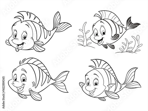 coloring page line art the flounder black vector bundle