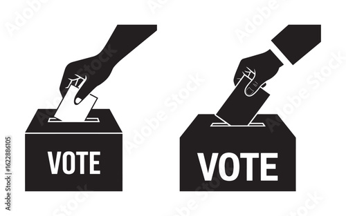 Hands casting ballots into vote boxes election voting