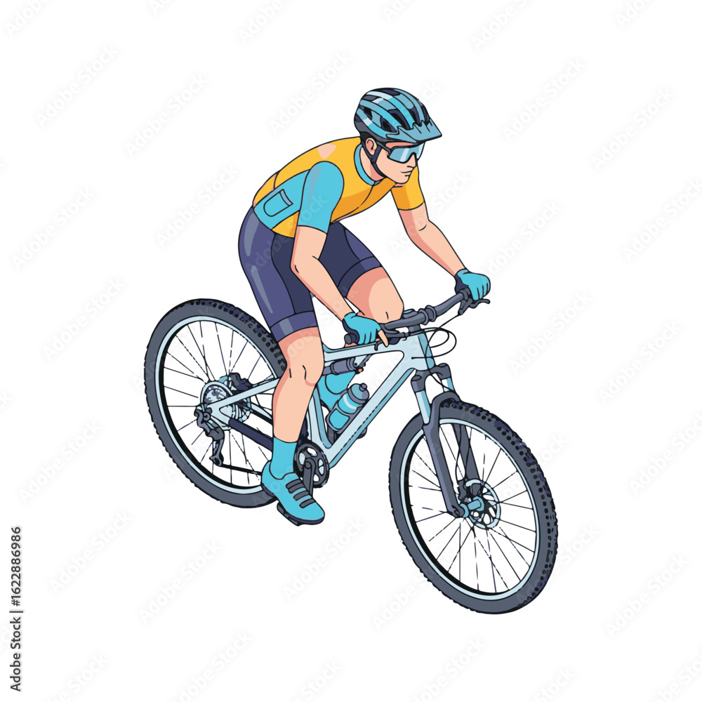 Naklejka premium Mountain Biker Riding Modern Bicycle, Extreme Sports Action