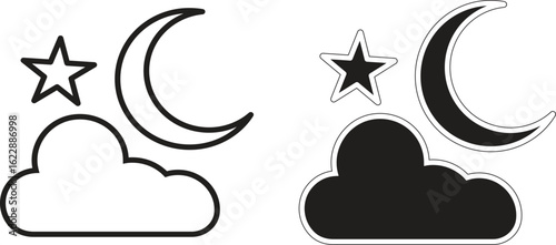Crescent moon with cloud icon representing cloudy night weather or moonlit sky conditions with transparent background