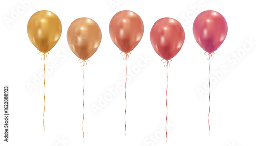 Colorful isolated balloons floating on a white background. Applicable for celebration, party, or festive themes.