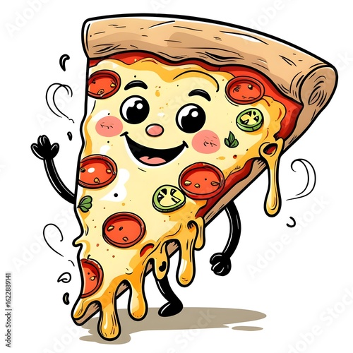 Funny Pizza Slice Cartoon – Food Sticker PNG Isolated on Transparent