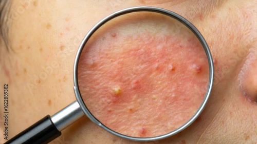Effective Dermatology Solutions for Acne Close Up on Skin Blemishes Through Magnifying Glass for Clearer Skin Health