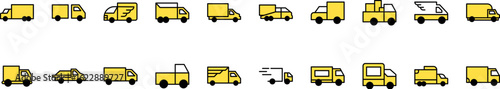 Yellow Van Filled Color Icon Bundle. Minimalistic Linear Pictogram for Web and Graphic Design, Apps, Banners, Social Network and Cards