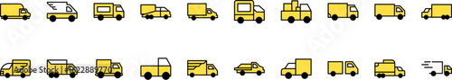 Set of Filled Color Icons of Yellow Van. Minimalistic Linear Pictogram for Web and Graphic Design, Apps, Banners, Social Network and Cards