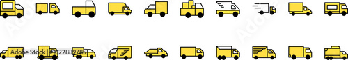 Collection of Filled Color Icons of Yellow Van. Minimalistic Linear Pictogram for Web and Graphic Design, Apps, Banners, Social Network and Cards