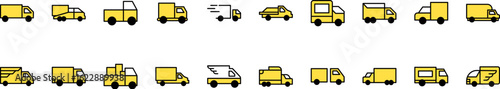 Yellow Van Filled Color Outline Web Icons Collection. Minimalistic Linear Pictogram for Web and Graphic Design, Apps, Banners, Social Network and Cards
