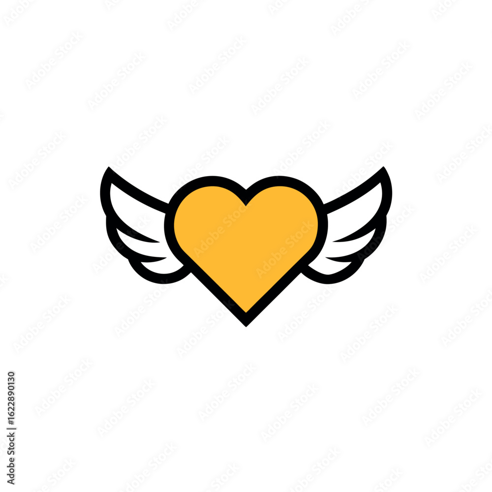 Vector art of yellow heart with wings icon isolated on white background Vector art of yellow heart with wings icon isolated on white background