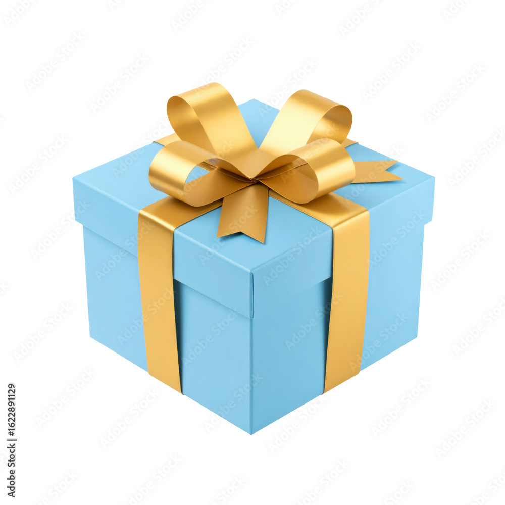 Obraz premium blue gift box with golden bow isolated on transparent png