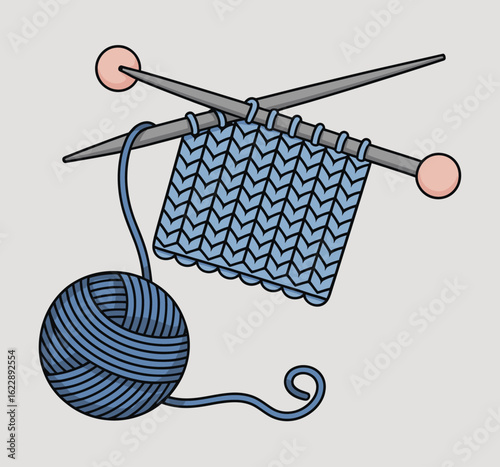 A close view of knitting needles intertwined with soft blue yarn, illustrating the art of knitting and its associated feelings of comfort, creativity, and warmth.