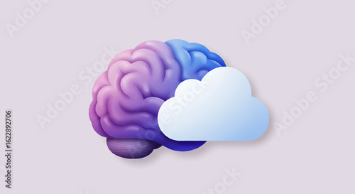 A stylized brain and cloud illustrate cloud computing and cognitive functions.