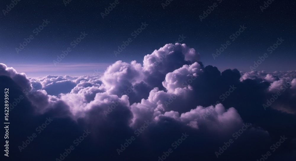 Obraz premium Night Sky with Bright Stars and Puffy Cloud Night Scene with Dark Blue Sky
