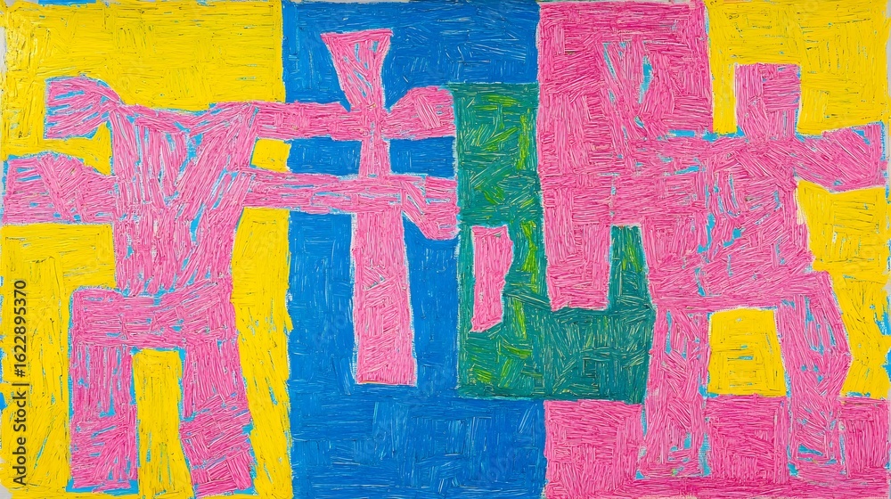 Obraz premium Abstract Colorful Figures in Geometric Composition Modern Art Painting