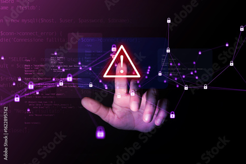 mano dito, concetto, rischio, avviso di sicurezza, sicurezza informatica, interfaccia, cybersicurezza, 
