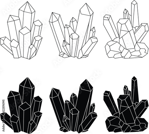 Stylized vector illustration set of geometric crystal shapes. Crystals set geometric gems diamonds vector.