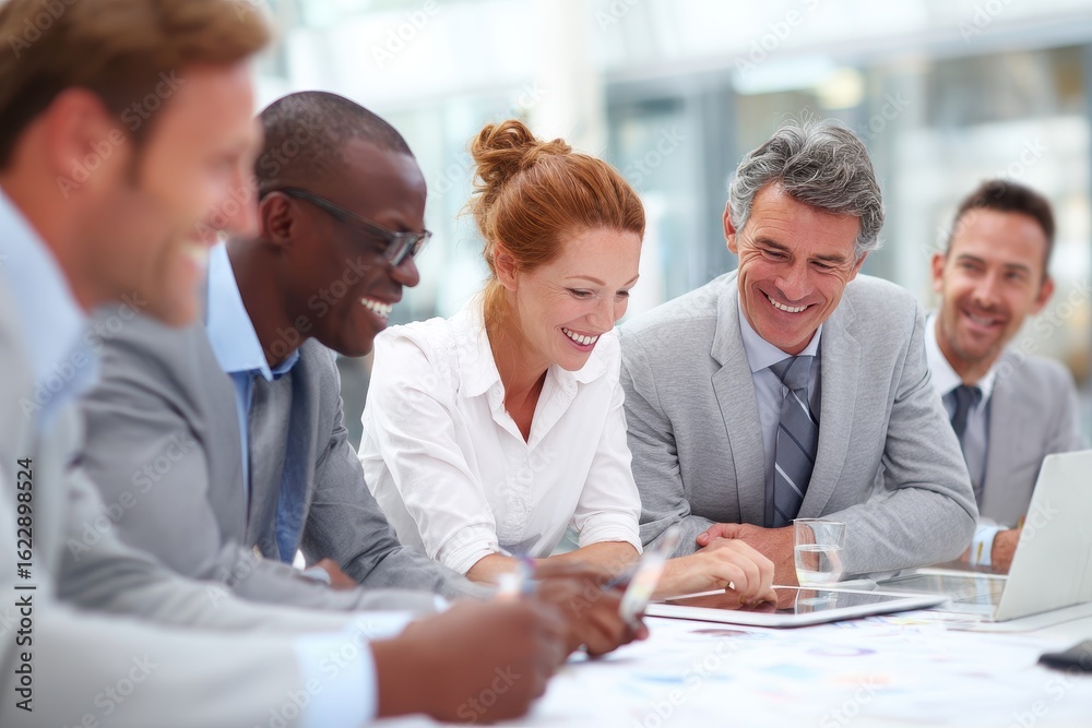 Fototapeta premium A team of business professionals using a whiteboard to visualize their discussion about a new project. This collaborative approach helps in clarifying ideas and aligning the team's vision.