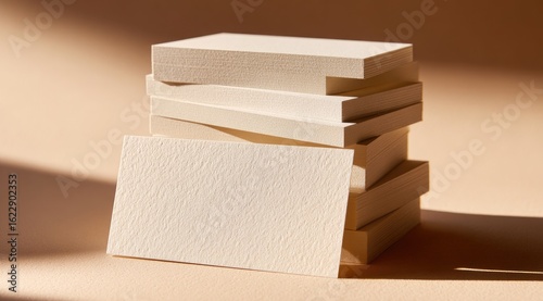 Stack of blank business cards on a beige surface