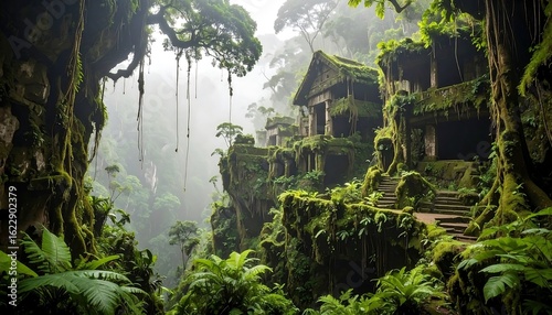Exploring Ancient Ruins in Lush Jungle, Moss Covered Stone