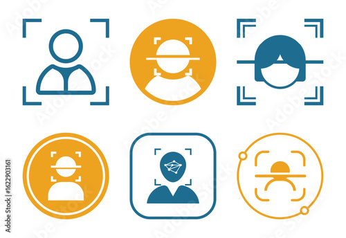Illustrative Depiction of Facial Recognition Technology Biometric Security and Identification Scanners With Various Designs