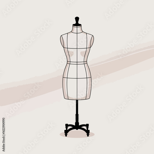 An elegant and minimalistic fashion design dress form, emphasizing the art of tailoring and the craftsmanship involved in creating stunning garments from creative minds.
