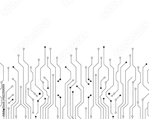 Abstract circuit board pattern with black and white nodes