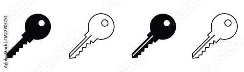 Vector art of four keys isolated on white background, showcasing a simple yet effective security mechanism, designed for access control and protection, featuring a minimalist design and clean lines, p