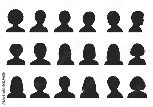 Vector art of collection of diverse people silhouettes isolated on white background, representing different individuals and user profiles