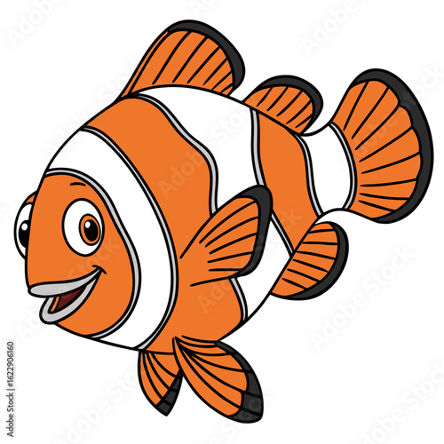 Happy cartoon clownfish swimming in the ocean