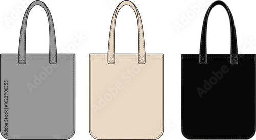 Minimal tote bag mockup, blank tote bag set, fabric handbag template, stylish eco tote, canvas shopping bag design, accessory fashion illustration, reusable bags